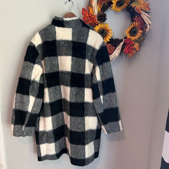 Marine Layer Stephanie Cocoon Coat Extra Large Black White Buffalo - Picture 5 of 11